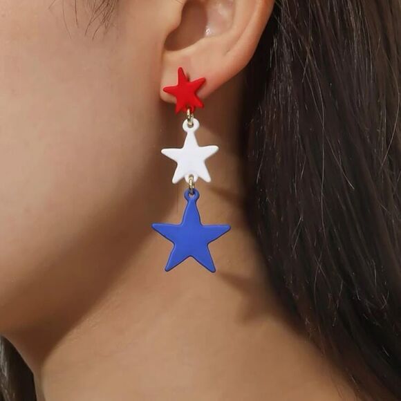Red White Blue Star Fashion Earrings - Picture 1 of 4